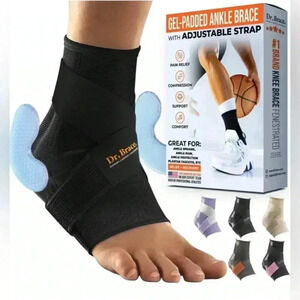 Ankle Brace with Adjustable Strap and 2X Gel Pad Ankle Support & Pain Relief NEW